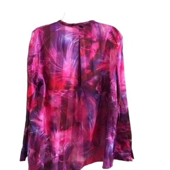 T Tahari Womens blouse Driya Pink Satin Printed Workwear Size XL snap button new - Picture 6 of 16